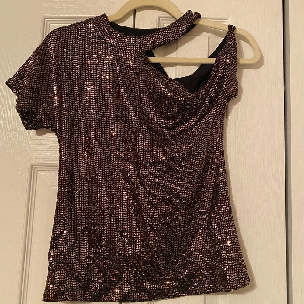Express Bronze Off the Shoulder Chain Mail Top